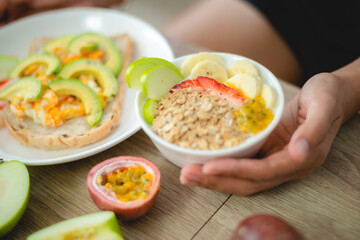 healthy clean food concept, Asian woman with fresh vegetable for diet lifestyle, happy vegetarian