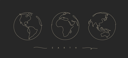 Hand drawing globe freehand sketch in pen line style on black background