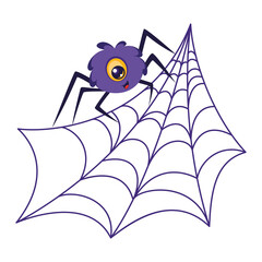 Cute halloween spider on web. Cartoon vector illustration
