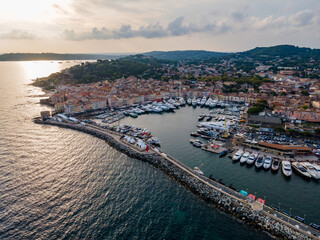 Fototapeta na wymiar Aerial view of Saint-Tropez harbor in French Riviera (South of France)