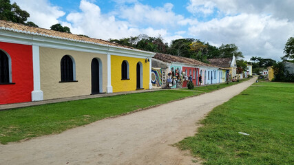 Porto Seguro, Bahia. Colorful houses in the historic center of Porto Seguro