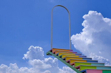ladder to success. business concept for success Achieve goals, effort, commitment, and self-improvement. Step by Step growth to leadership
