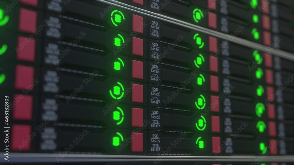 Poster big data server ssd rack, looping 3d animation