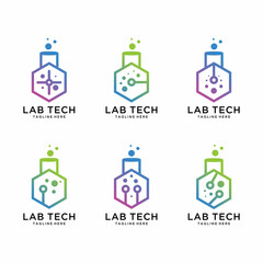 Set of lab logo designs concept, science and medicine creative symbol, tech logo template on a white background.