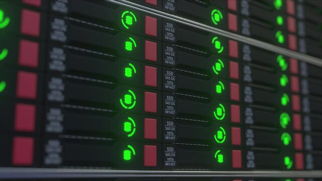 Big data server SSD rack, looping 3D animation
