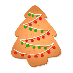 Ginger cookies for Christmas in the form of a christmas tree. Vector illustration
