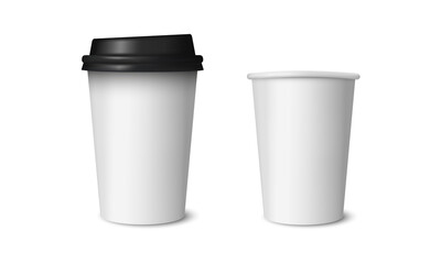 Coffee paper cup template. Coffee cup mockup isolated on white background. Package design for cafe. Vector illustration
