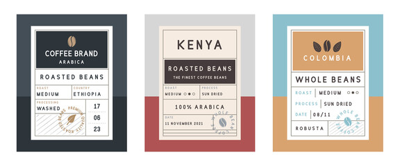 Set of Vintage Coffee labels. Coffee vintage packaging design. Roasted Beans label, tag, sticker design for packaging. Retro vintage old label template.Vector illustration