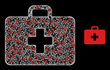 Bright mesh vector medical first aid with glare effect. White mesh, glare spots on a black background with medical first aid icon. Mesh and glowing elements are placed on different layers.