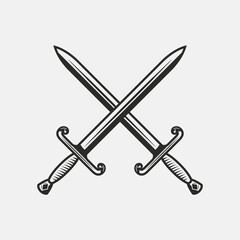 Vintage Sword icon. Knight's crossed swords isolated on white background. Battle icon. Vector illustration
