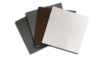 grainy artificial stone samples swatch consists white, brown, grey  color isolated on white...
