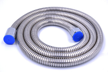 steel shower hose isolated on a white background
