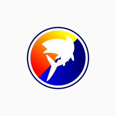 fishing logo. albacore tuna silhouette in a circle of sea and sky. Fishing theme vector illustration. vector creative design template for t-shirt, poster, web, sticker or wallpaper design