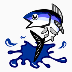 fishing logo. Albacore tuna jumps from the water. Fishing theme vector illustration. vector creative design template for t-shirt, poster, web, sticker or wallpaper design
