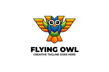 Flying Owl Mascot Logo in Watercolor Style