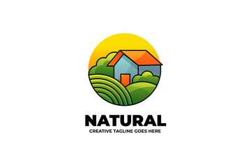 Home Nature Agriculture Mascot Logo in Watercolor Style