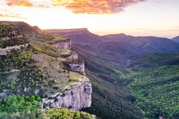 Fototapeta na wymiar Amazing sunrise in the mountains (Collsacabra Mountains - Catalonia, Spain, Rupit)
