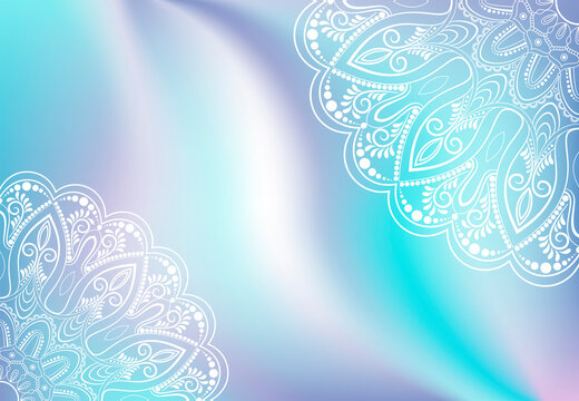 Abstract background with mandala pattern. Light turquoise and purple background.