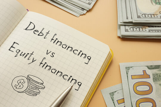 Debt financing vs Equity financing are shown on the business photo using the text