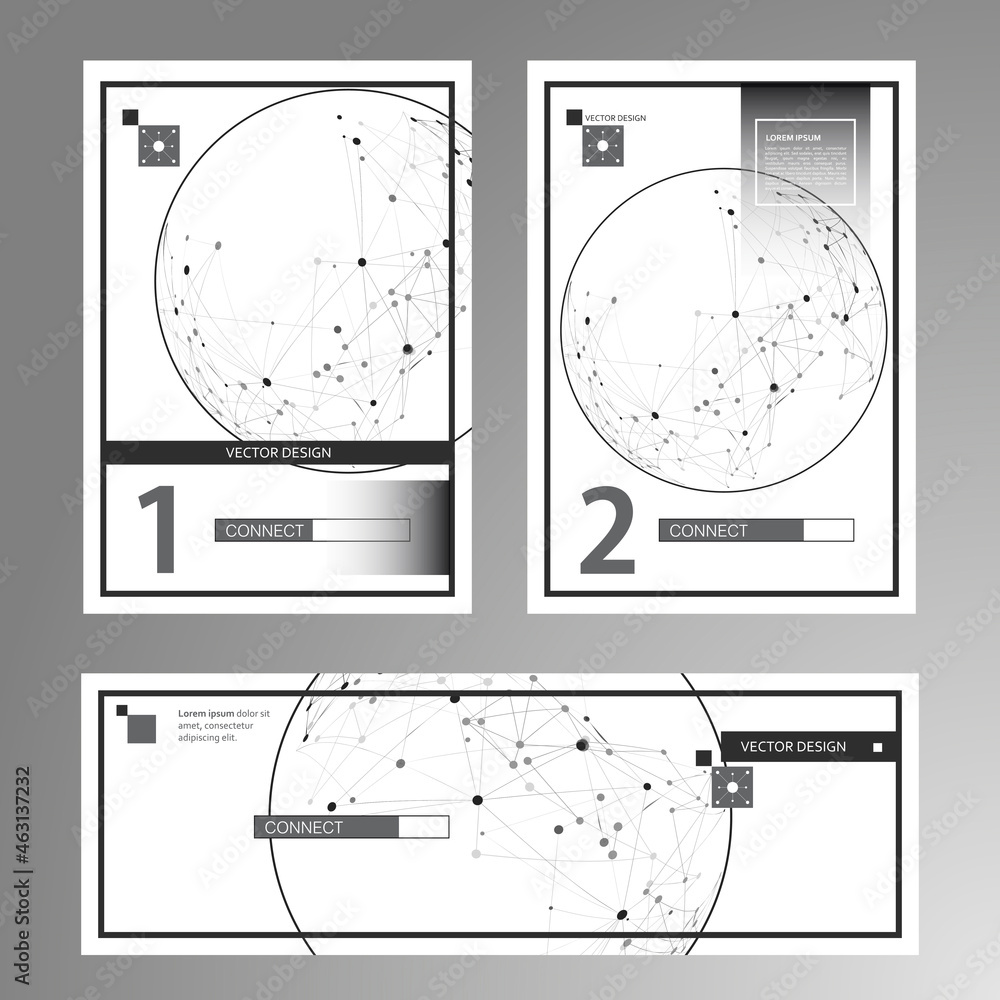 Aufkleber Connect circle polygonal element on cover brochure. Sphere with connected lines and dots. Vector technology background