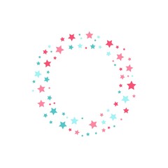 Colorful geometric stars frame - wreath. Abstract vector background with colorful stars shapes consisting of spherical geometric particles. Star's frame's colorful halftone. 