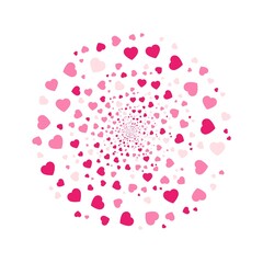 Colorful halftone fireworks hearts. Black hole colorful. Round tunnel. Abstract wormhole background. Valentine's Day.