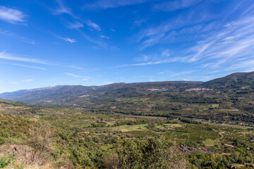 Landscape view of Valle del Jerte, Extremadura, Spain. Urban rural life concept.