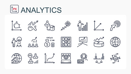 A set of vector icons from a thin line. seo, analytics, statistics, data, business.