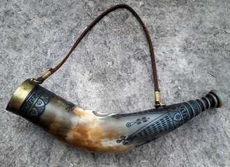 An old hunting horn in close up