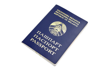 Passport of Republic of Belarus with blue cover isolated on white