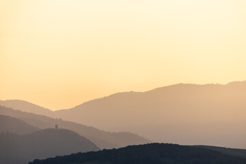 Silhouette of mountains in the evening.