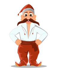 Cheerful, cute, cartoon Cossack, character design. Isolated image. Vector illustration in flat style