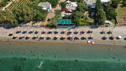Fototapeta na wymiar Aerial drone photo of paradise beach of Kalamitsa in island of Skyros, Sporades, Greece