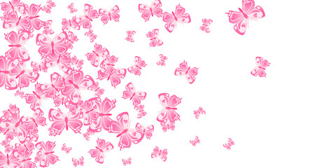 Magic pink butterflies cartoon vector illustration. Spring cute insects. Fancy butterflies cartoon kids background. Delicate wings moths patten. Nature creatures.