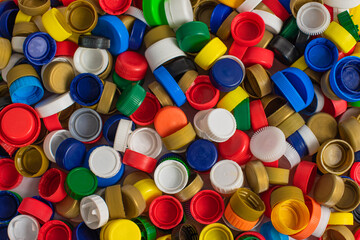 Colorful plastic bottle screw caps used to seal plastic bottles