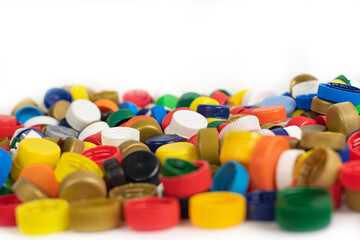 Plastic bottle screw caps isolated on white background