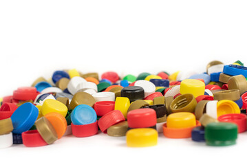 Plastic bottle screw caps isolated on white background