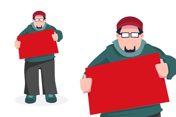Man Holding Red Signs Protester Illustration