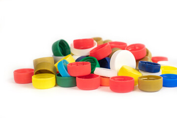 Plastic bottle screw caps isolated on white background