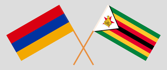Crossed flags of Armenia and Zimbabwe. Official colors. Correct proportion