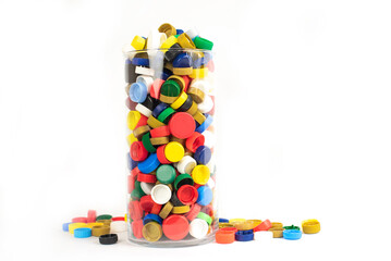 Colorful plastic bottle screw caps used to seal plastic bottles