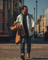 man walking in the city cinematic portrait