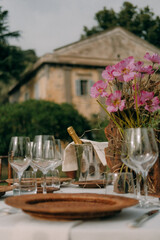 For a set wedding table in nature in seasoned light colors