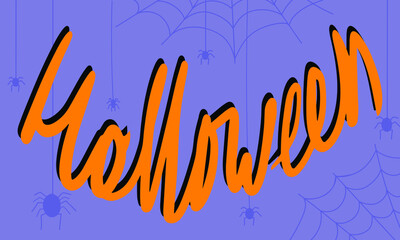 the inscription Halloween, lettering, heading halloween,  halloween font vector, halloween text, spiders