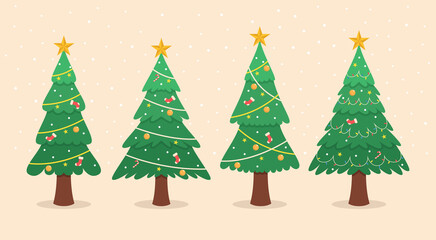 flat design decorative christmas tree illustration collection