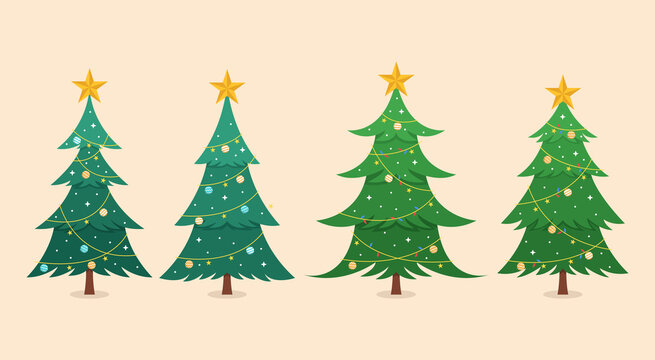 flat design decorative christmas tree illustration collection