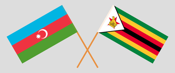 Crossed flags of Azerbaijan and Zimbabwe. Official colors. Correct proportion