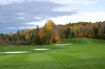 Beautiful Golf Fairway in the Forest During Fall Season