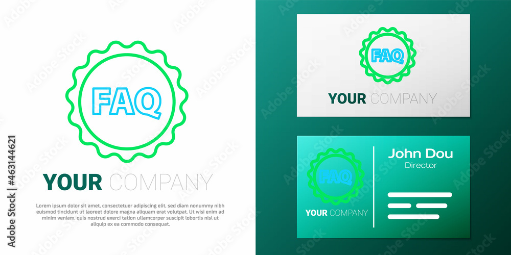 Poster line label with text faq information icon isolated on white background. circle button with text faq.