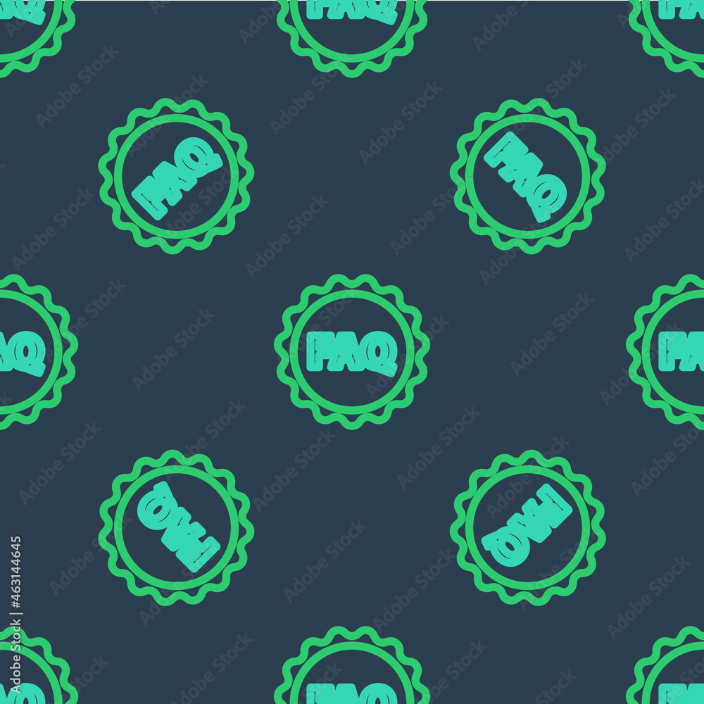 Poster line label with text faq information icon isolated seamless pattern on blue background. circle butto